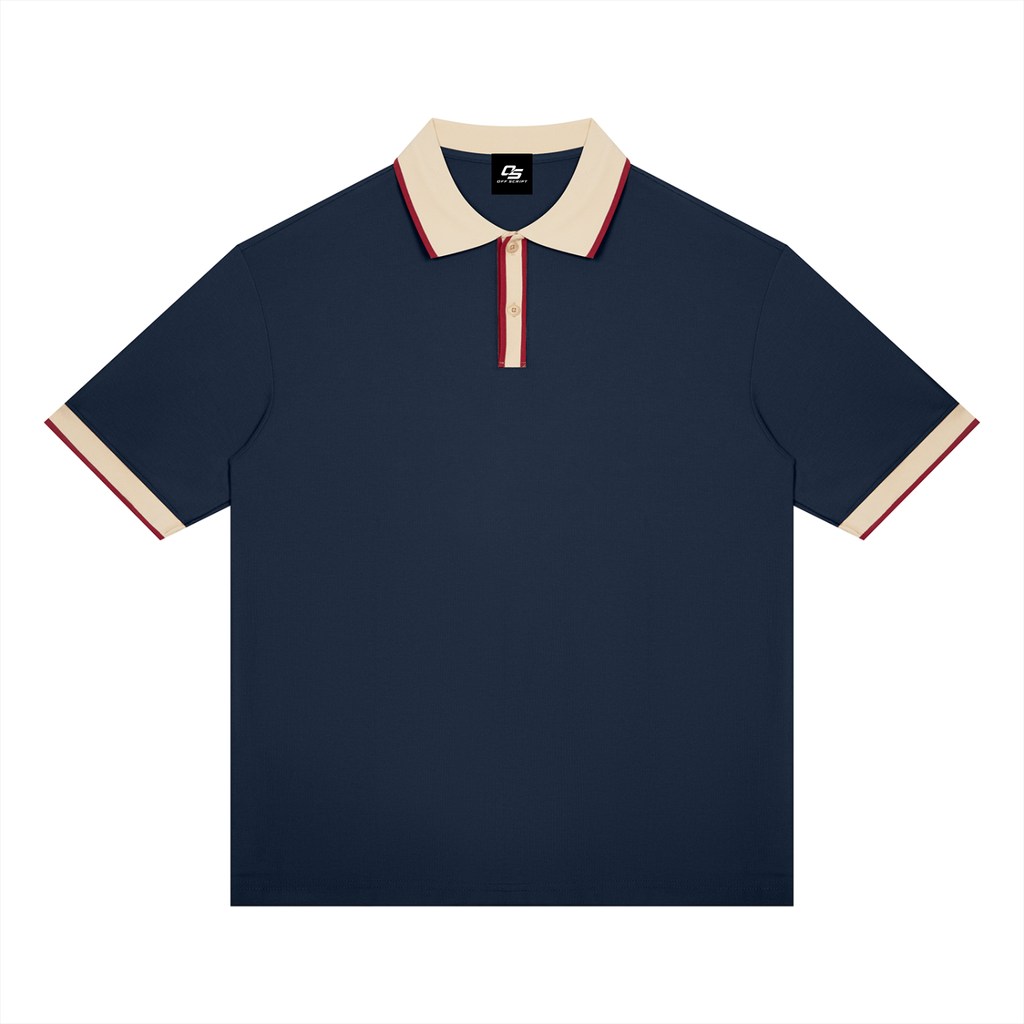 Navy Blue with Apricot Unisex Color Block Polo Shirt front product view