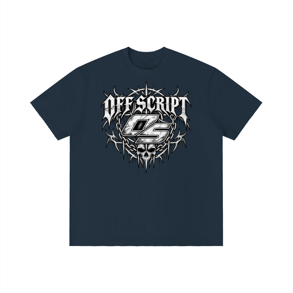Off Script Gothic Skull Front-Print Vintage Wash Distressed T-Shirt