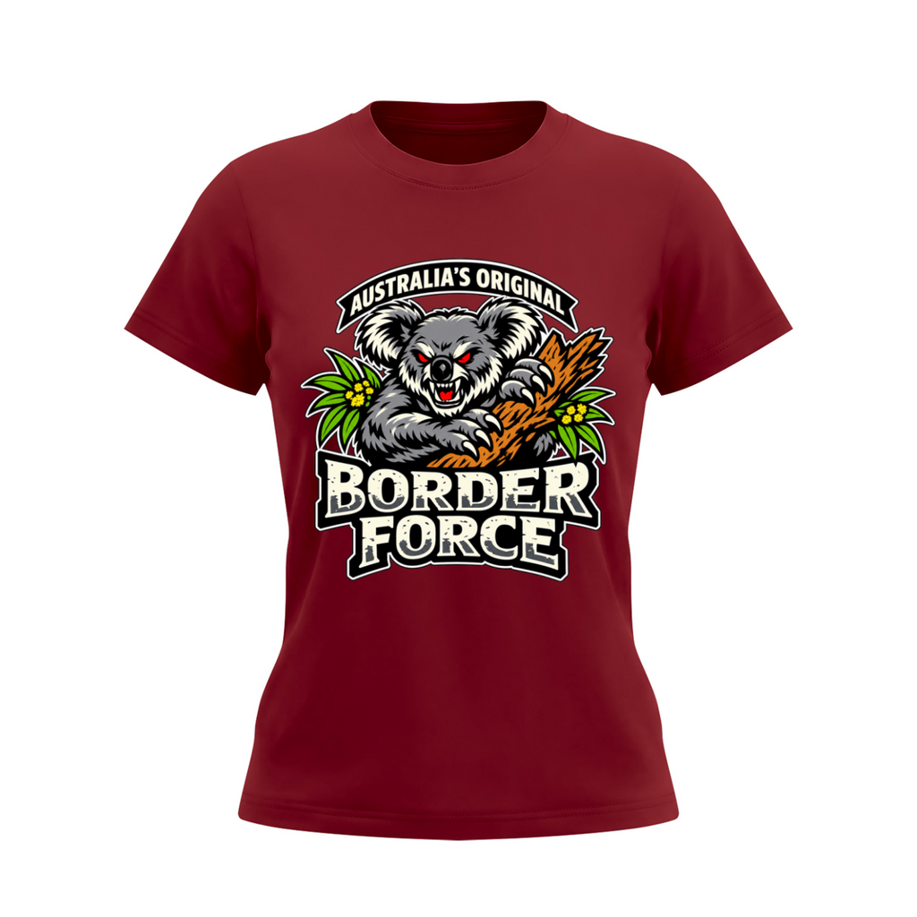 Drop Bear Women's Slim Fit Crewneck T-Shirt - Wine Red front mockup