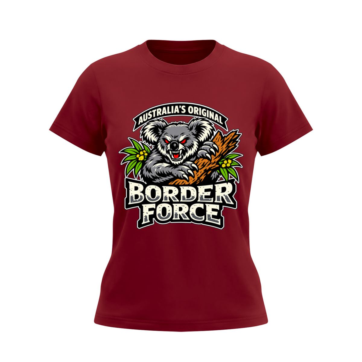 Drop Bear Women's Slim Fit Crewneck T-Shirt - Wine Red front mockup