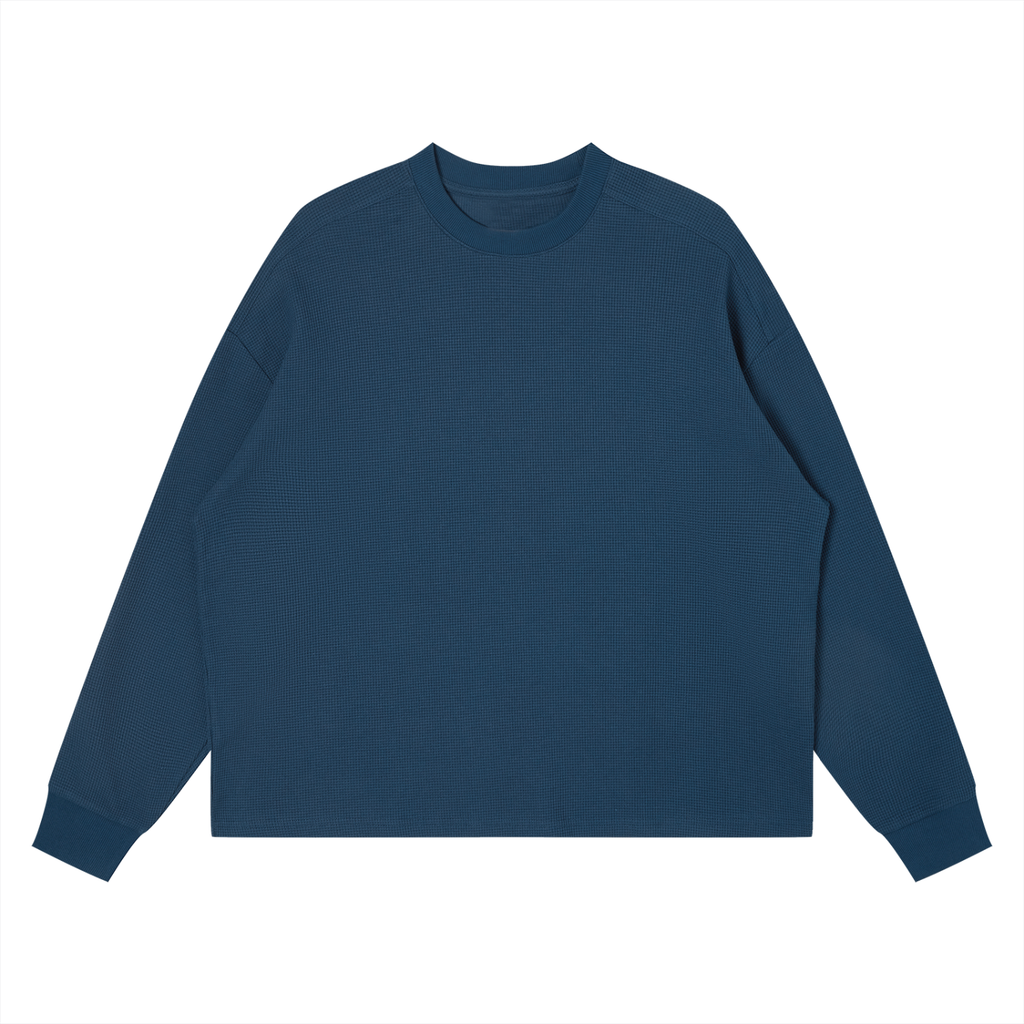 Off Script Waffle Boxy Long Sleeve T-Shirt - Haze Blue front view
