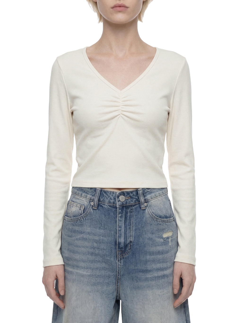 Women's Ruched Long Sleeve Crop T-Shirt
