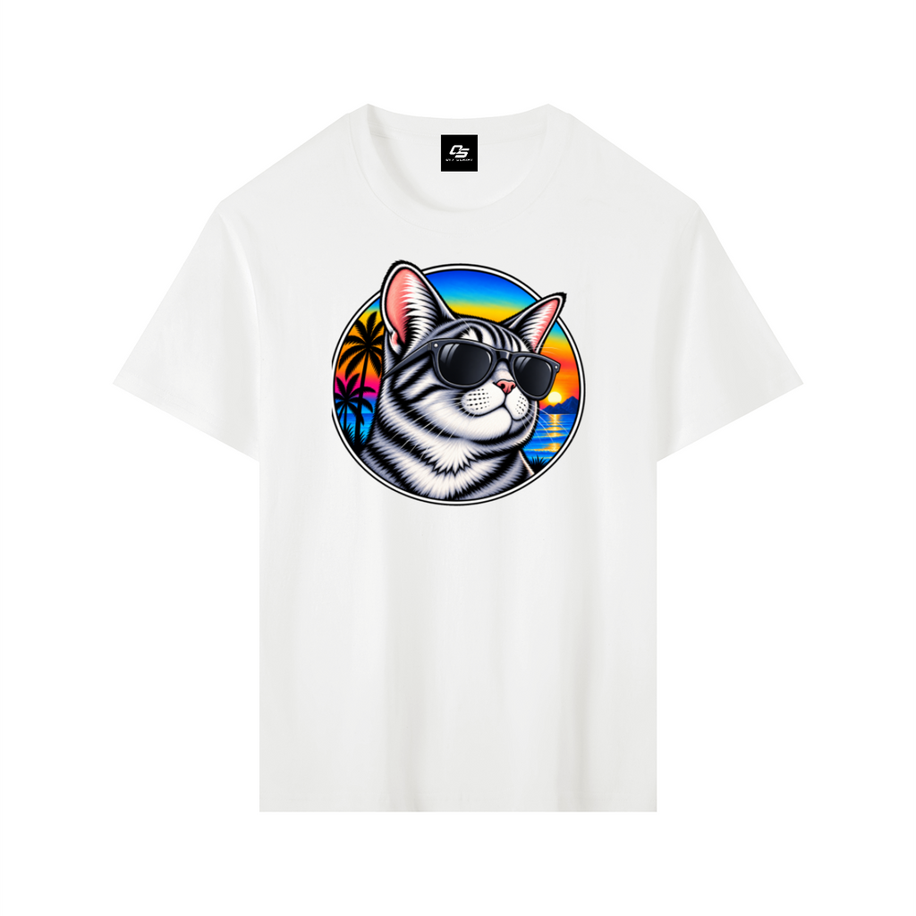 Cool Cat Tropical Sunset Pure Cotton Unisex T-Shirt – Lucent White