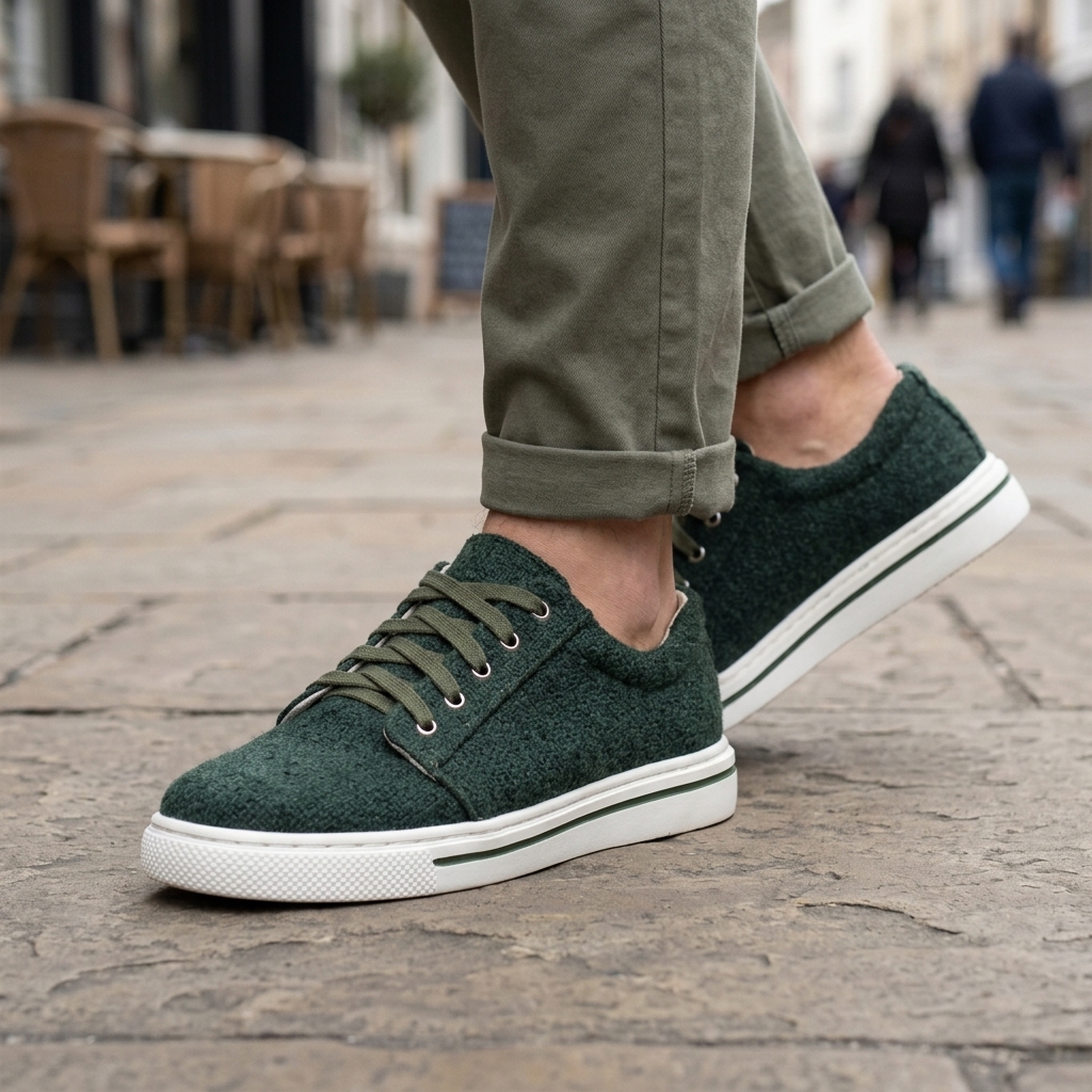 Dark Green Organic Hemp Lace-Up Shoes – Vegan Natural Rubber Sole