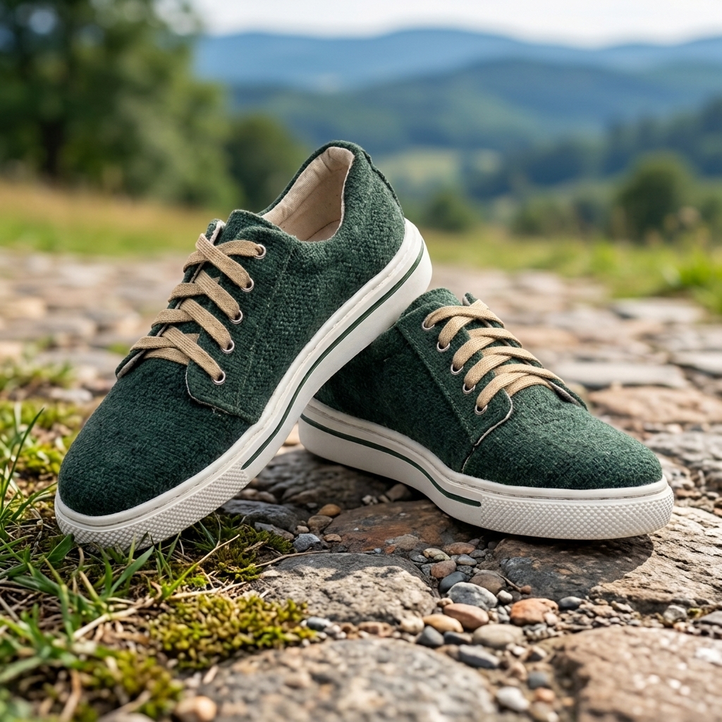 Dark Green Organic Hemp Lace-Up Shoes – Vegan Natural Rubber Sole