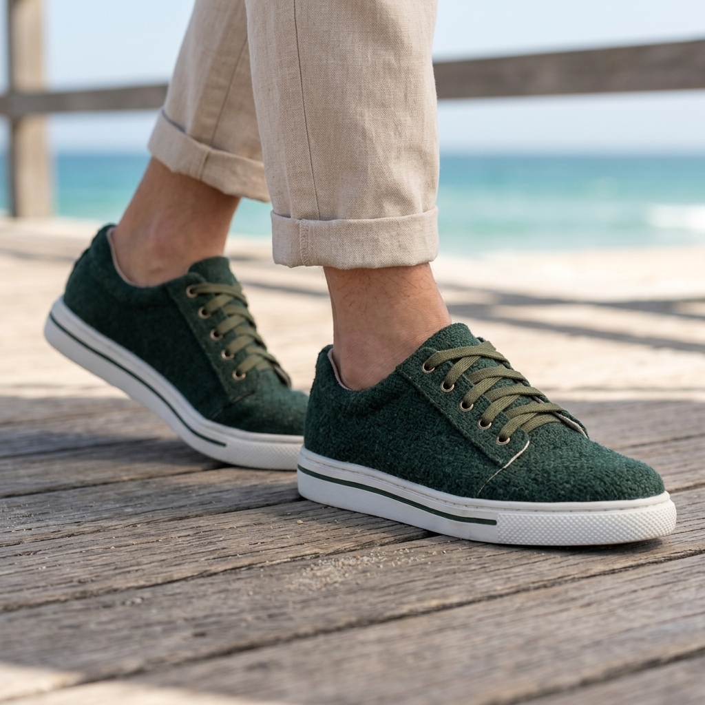 Dark Green Organic Hemp Lace-Up Shoes – Vegan Natural Rubber Sole