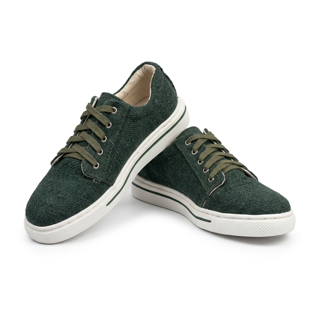 Dark Green Organic Hemp Lace-Up Shoes – Vegan Natural Rubber Sole