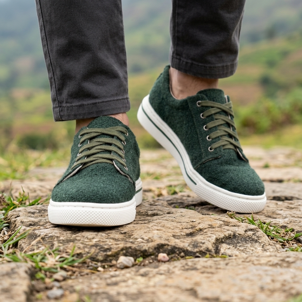 Dark Green Organic Hemp Lace-Up Shoes – Vegan Natural Rubber Sole