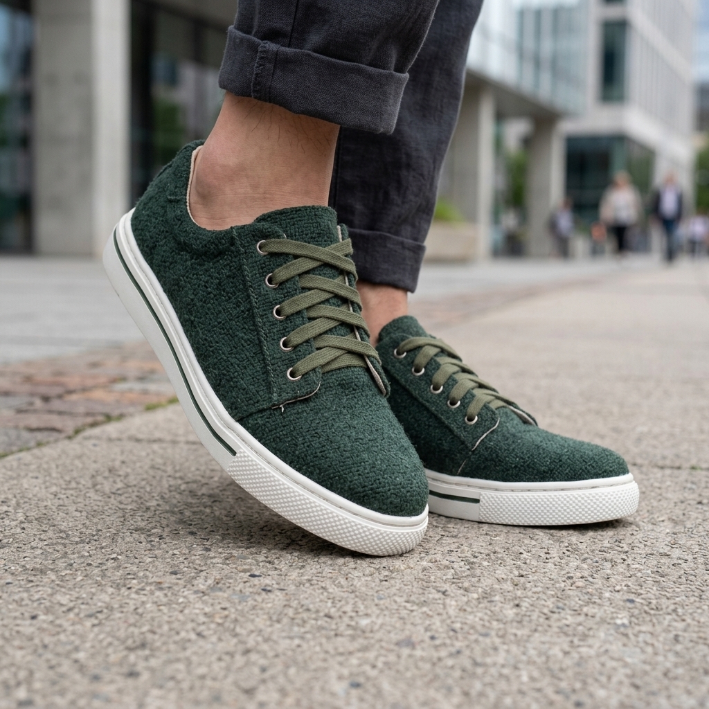 Dark Green Organic Hemp Lace-Up Shoes – Vegan Natural Rubber Sole