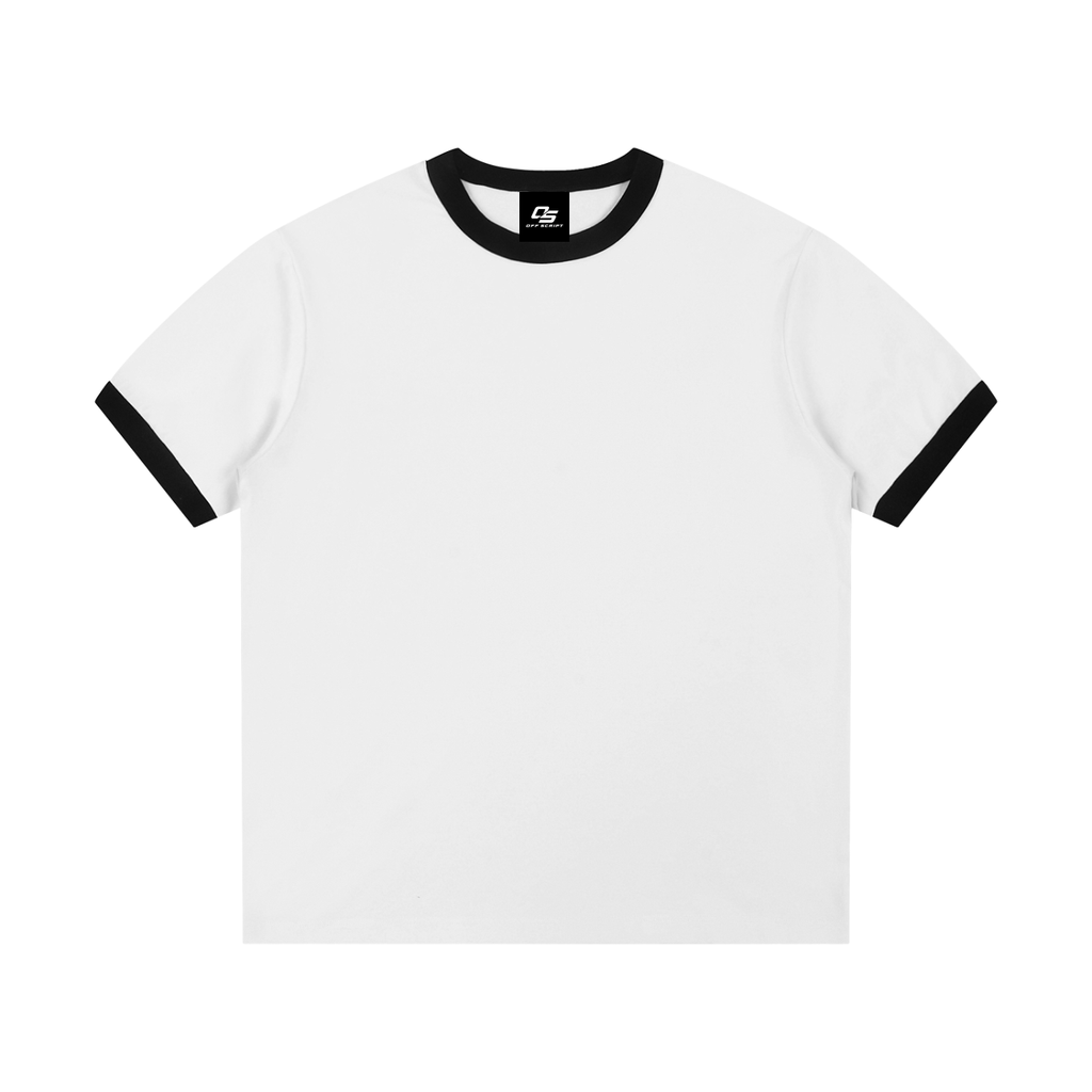 White Unisex Contrast-Edge Ribbed Crewneck T-Shirt front view