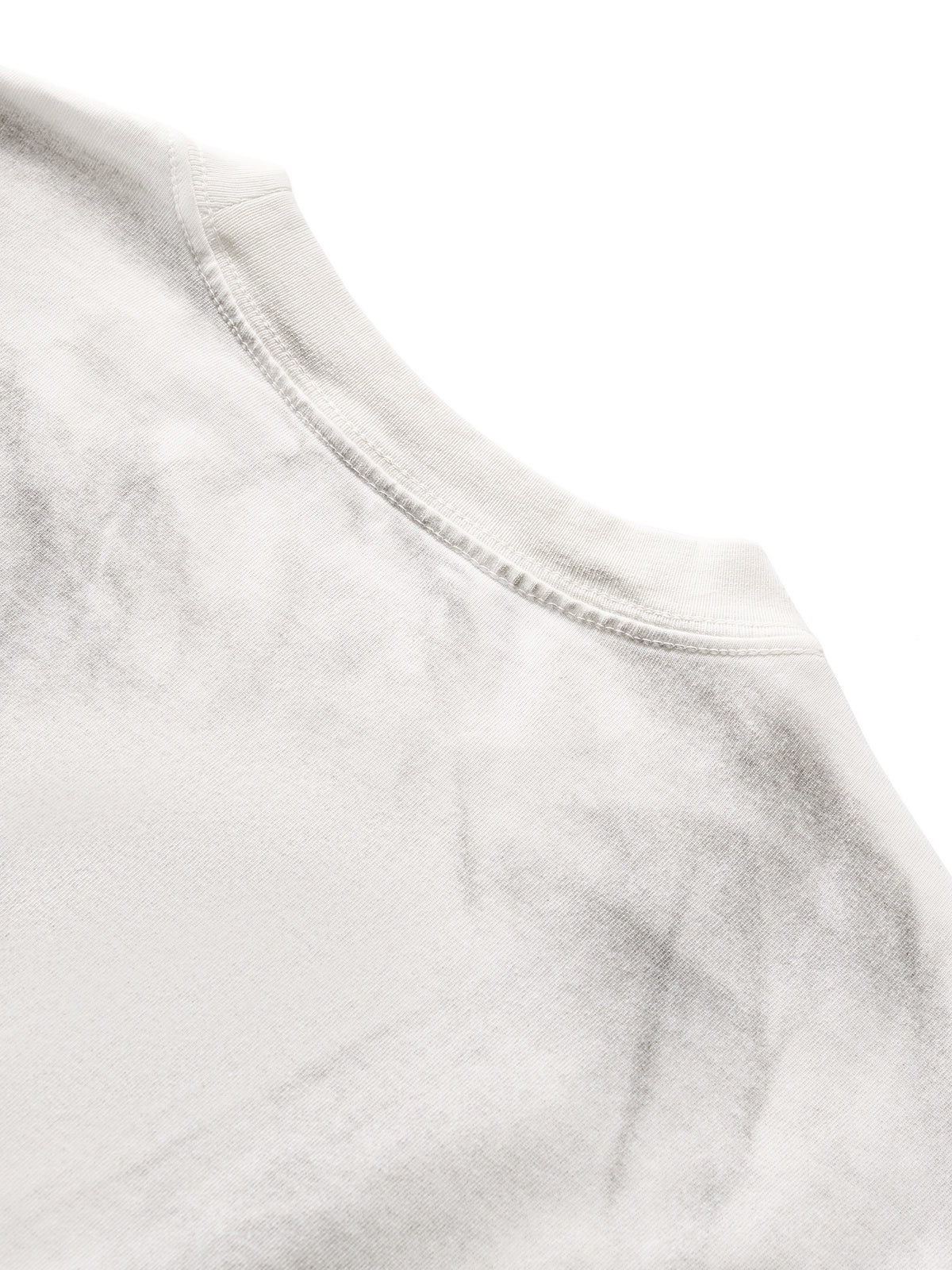 Off Script Dirty Washed Loose T-Shirt - White Gray neckline seam detail