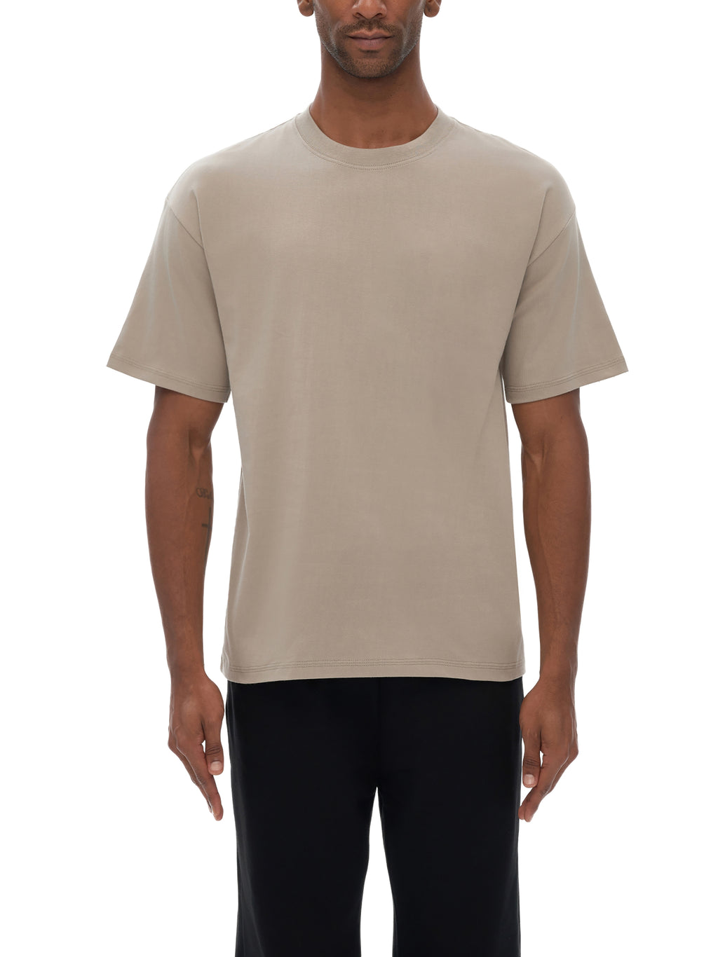 Off Script Drop Shoulder Cotton T-Shirt - Silver Birch male model front view