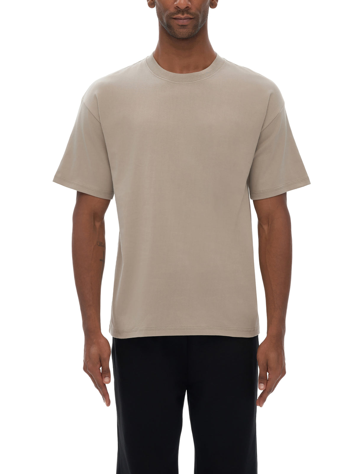 Off Script Drop Shoulder Cotton T-Shirt - Silver Birch male model front view