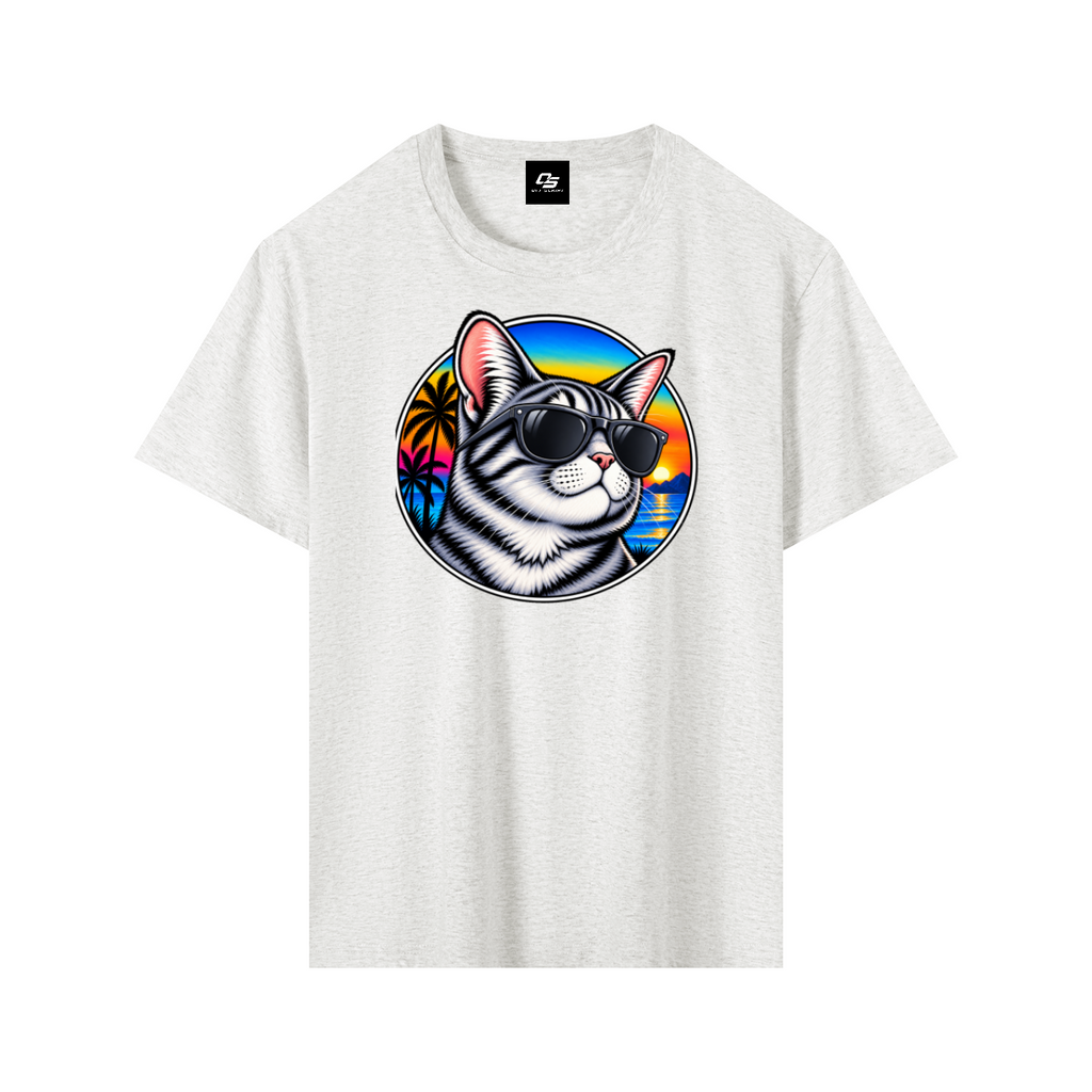 Cool Cat Tropical Sunset Pure Cotton Unisex T-Shirt – Flower Grey