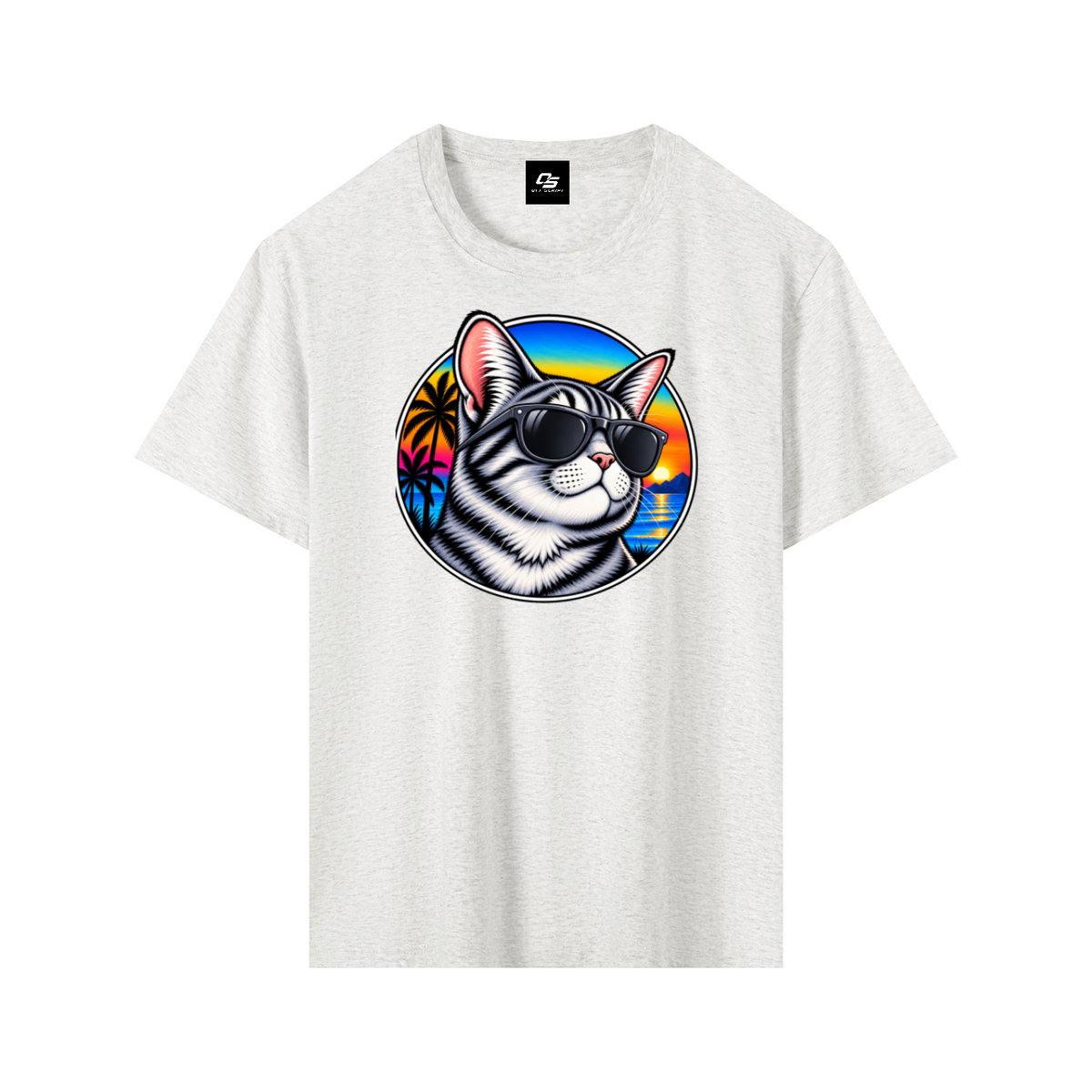 Cool Cat Tropical Sunset Pure Cotton Unisex T-Shirt – Flower Grey