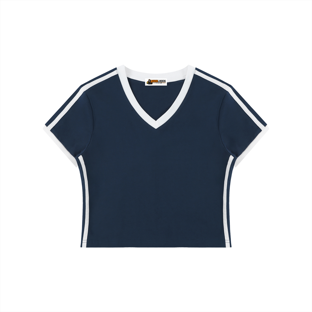 Women's Retro Binding V-Neck Crop T-Shirt