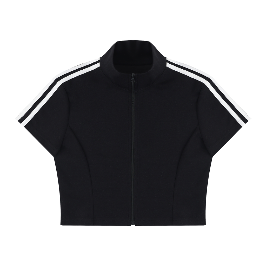 Women's Cropped Full Zip Short Sleeve T-Shirt