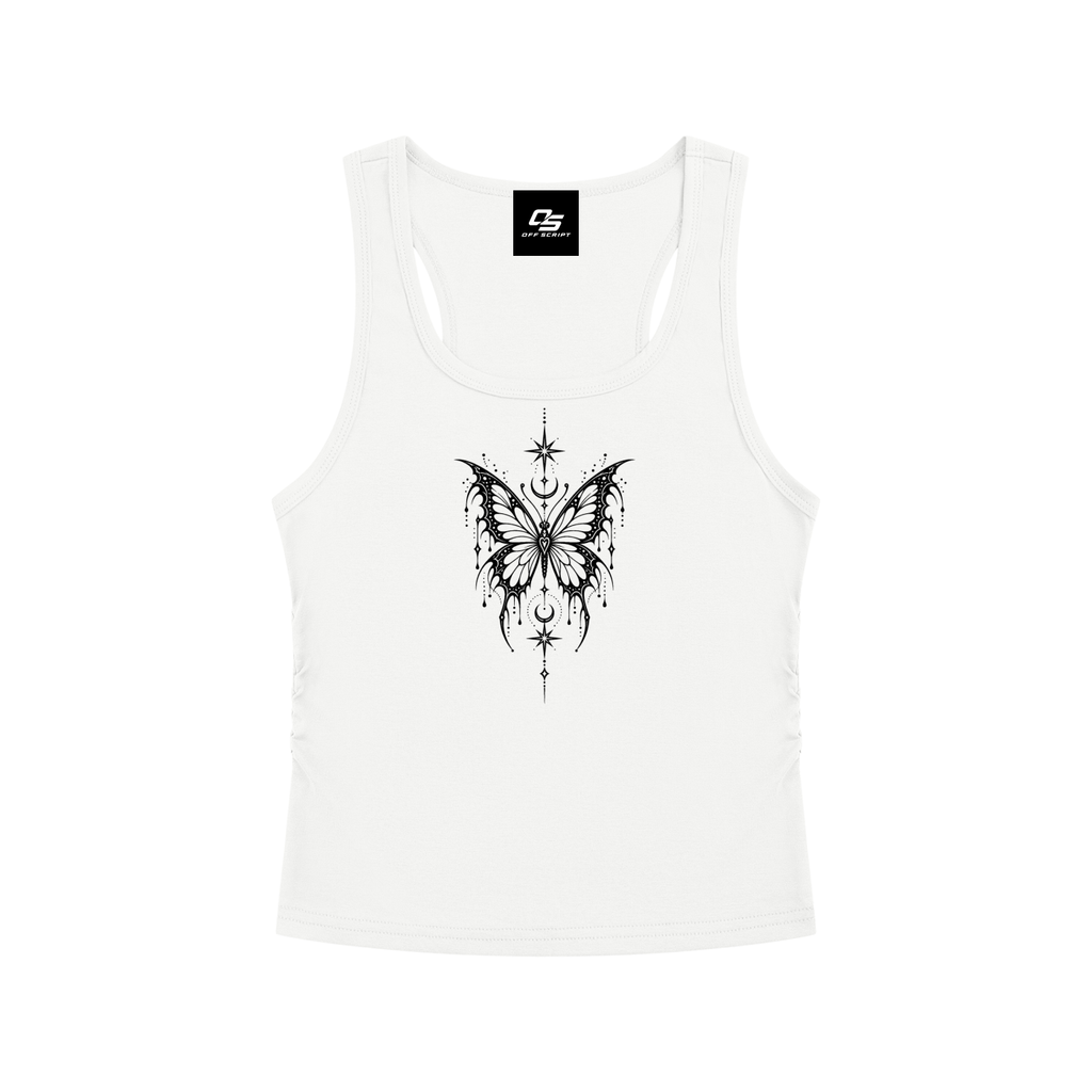 Celestial Butterfly Ruched Cropped Tank Top