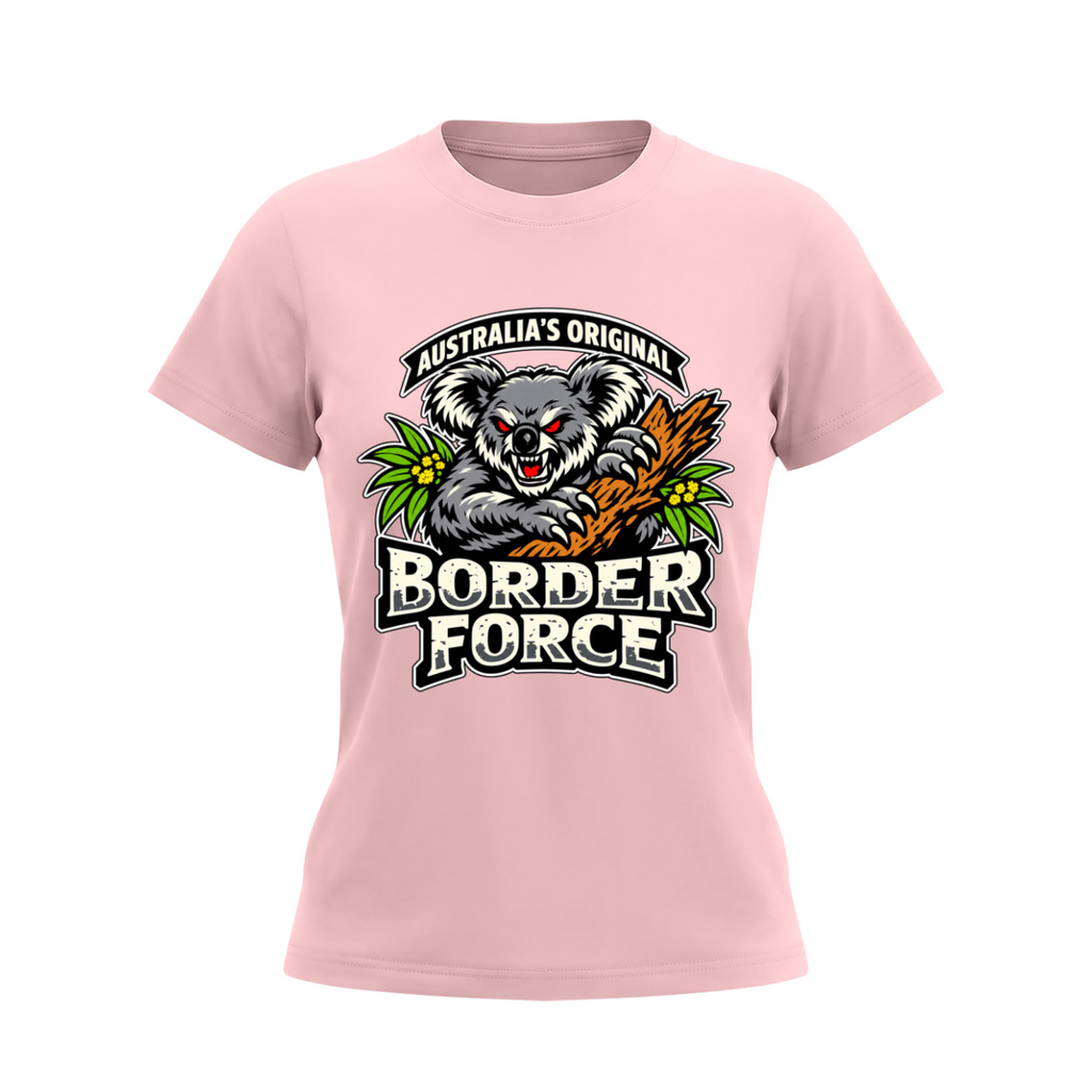 Drop Bear Women's Slim Fit Crewneck T-Shirt - Light Pink front 3D mockup