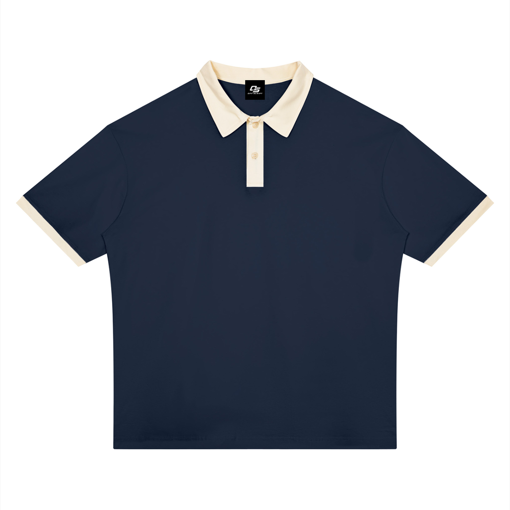 Navy Blue with Apricot Unisex Color Block Polo Shirt front product view