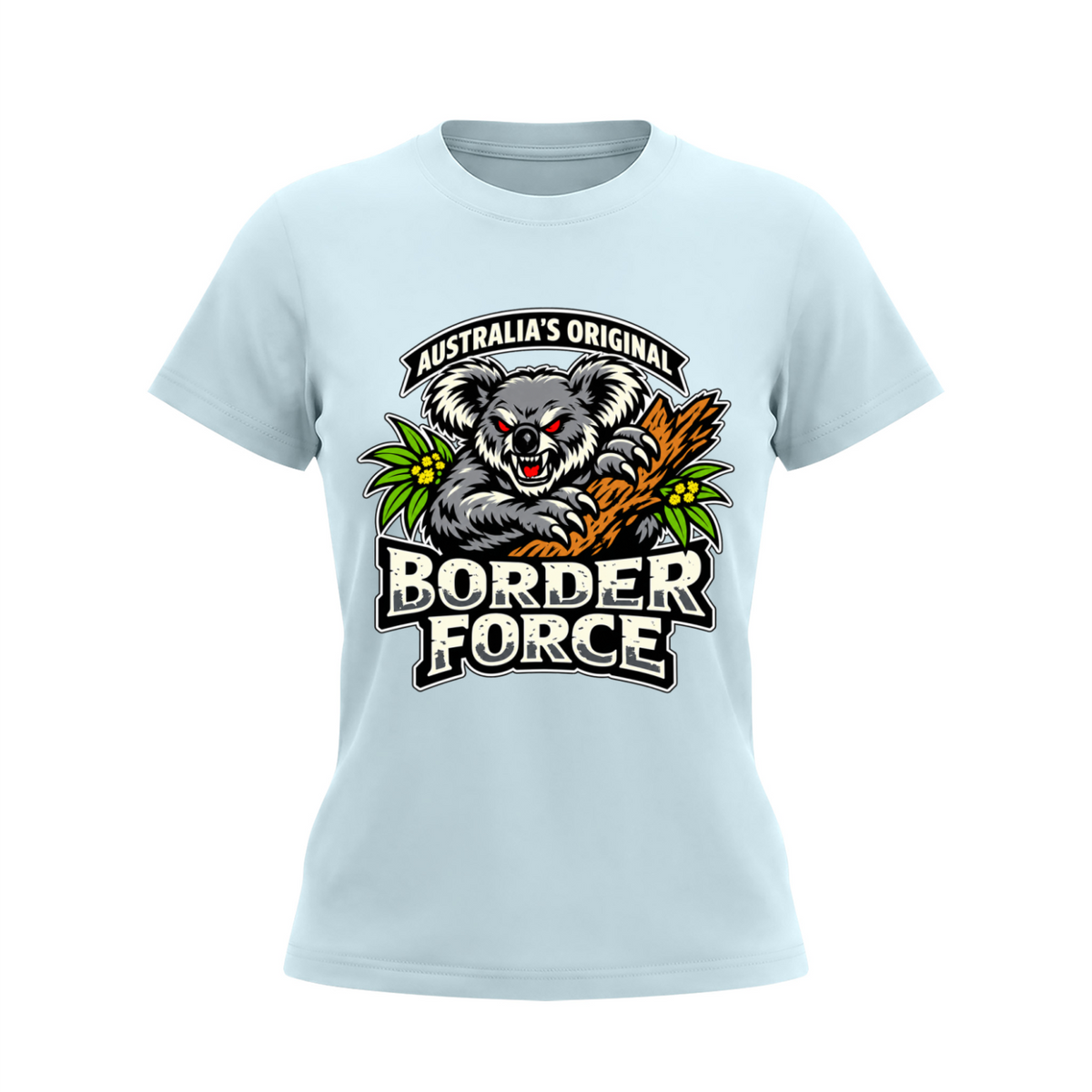 Drop Bear Women's Slim Fit Crewneck T-Shirt - Sky Blue front 3D mockup