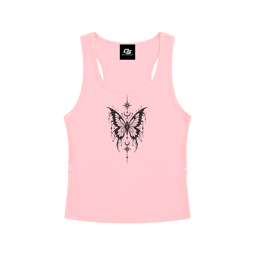 Celestial Butterfly Ruched Cropped Tank Top