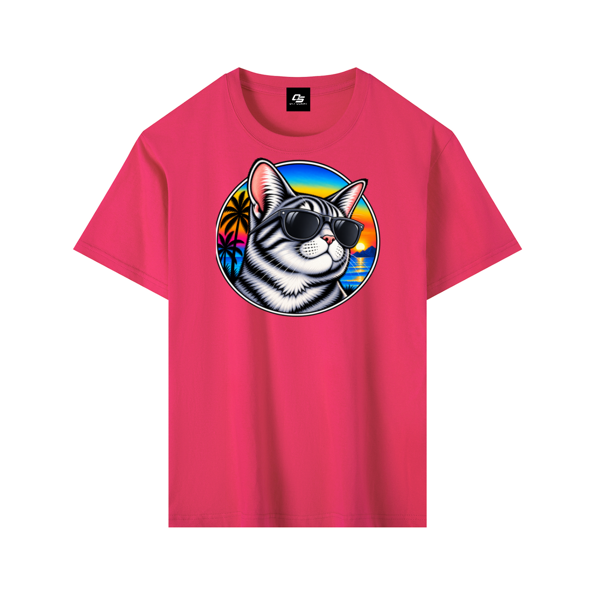 Cool Cat Sunset Pure Cotton Unisex T-Shirt – Rose Pink