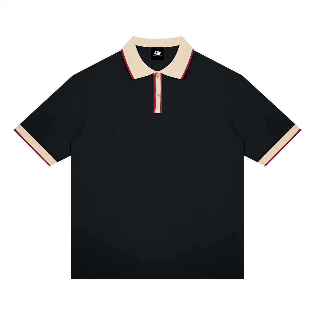 Black with Apricot Unisex Color Block Polo Shirt front product view