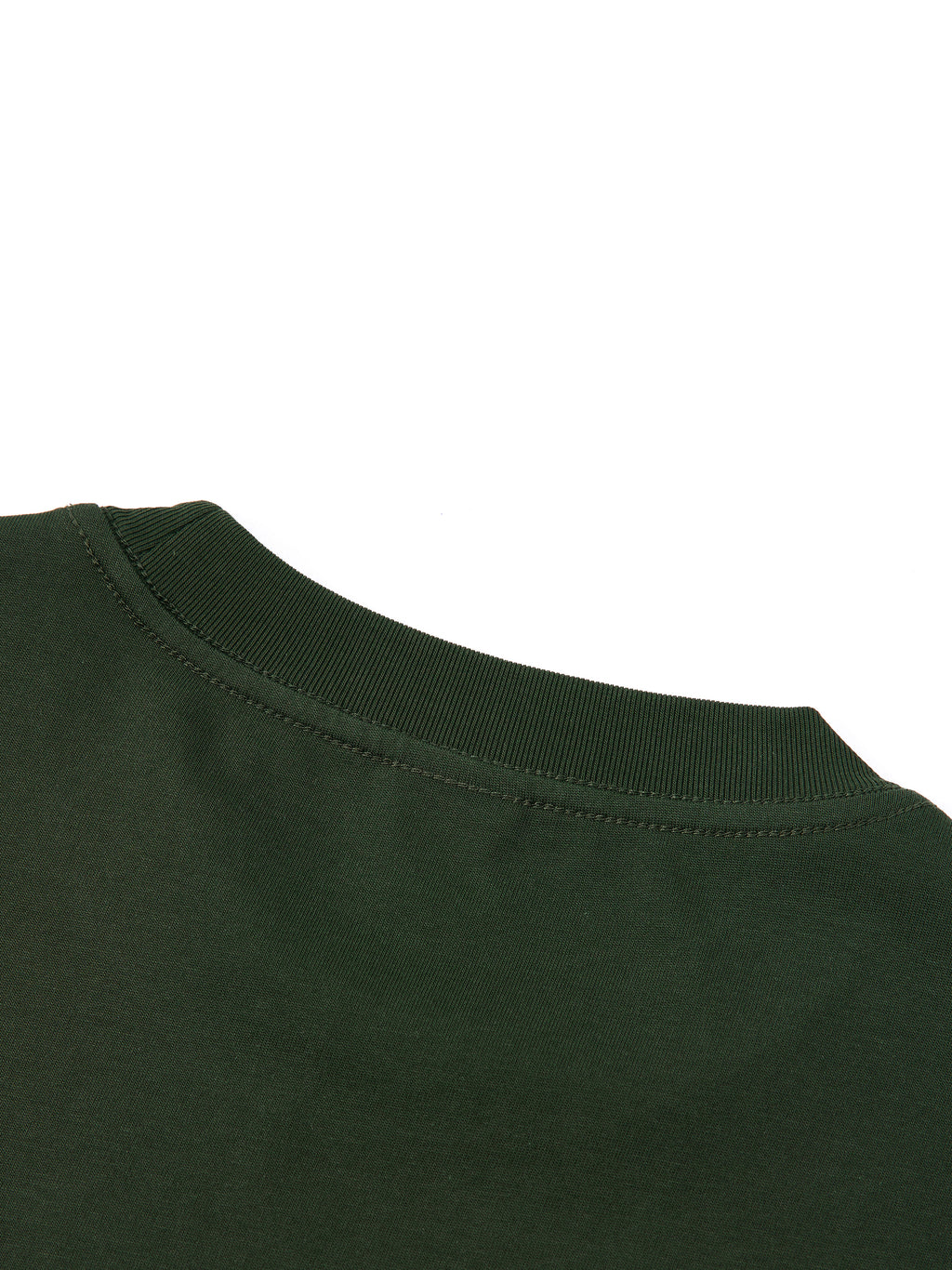 Off Script Essential Cotton Boxy T-Shirt - Dark Green neckline detail