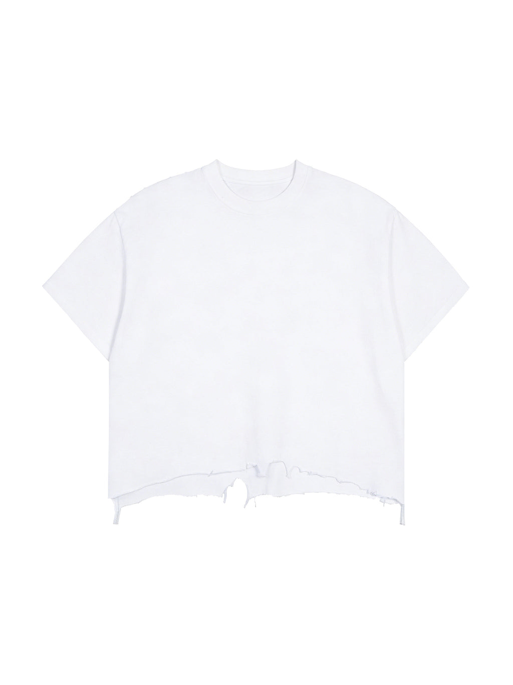 White Unisex Vintage-Wash Boxy Distressed-Hem T-Shirt front view