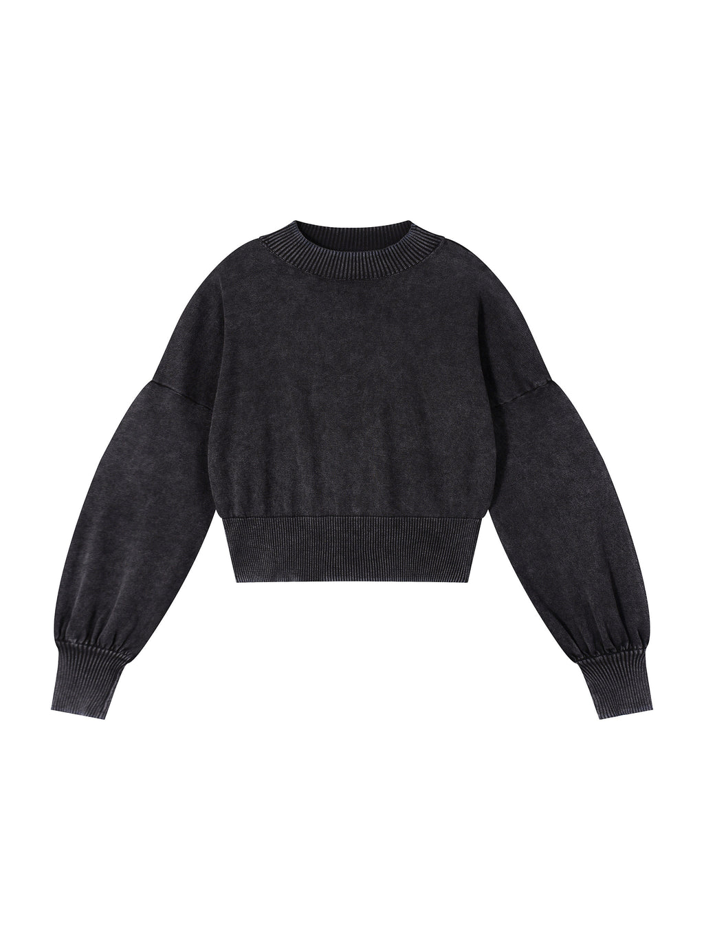 Mineral Wash Balloon Sleeve Cropped Sweater