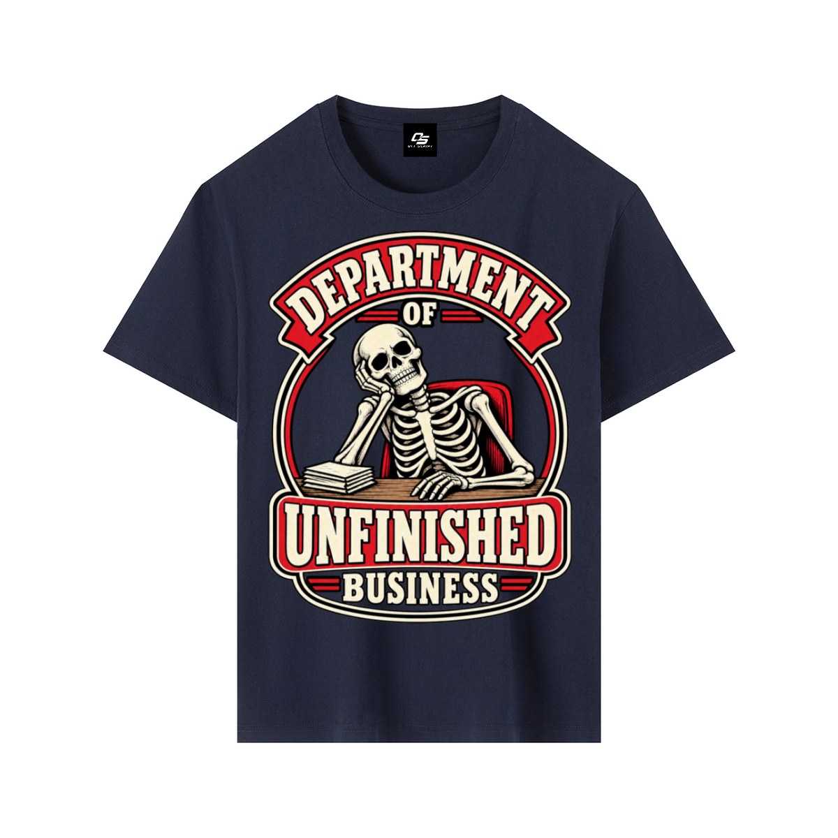 Department of Unfinished Business Pure Cotton Unisex T-Shirt – Dark Blue