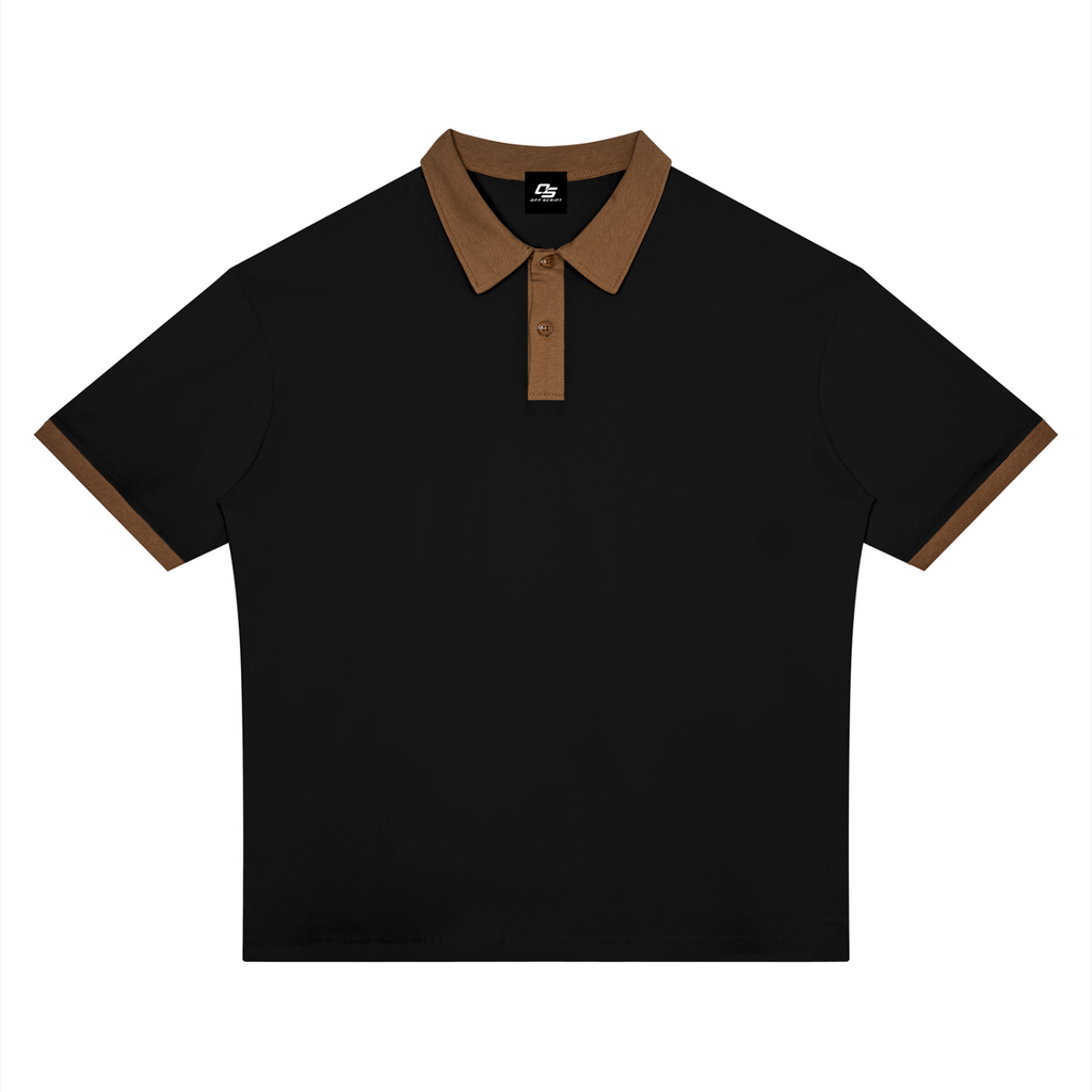 Black with Brown Unisex Color Block Polo Shirt front product view