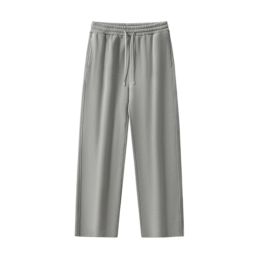 Unisex Frayed Enzyme-Washed Fleece Sweatpants – Light Grey front view