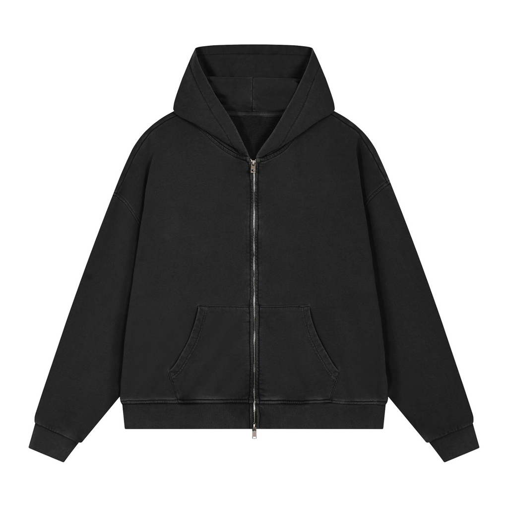 Off Script Gothic Skull Vintage Wash Full Zip Boxy Hoodie