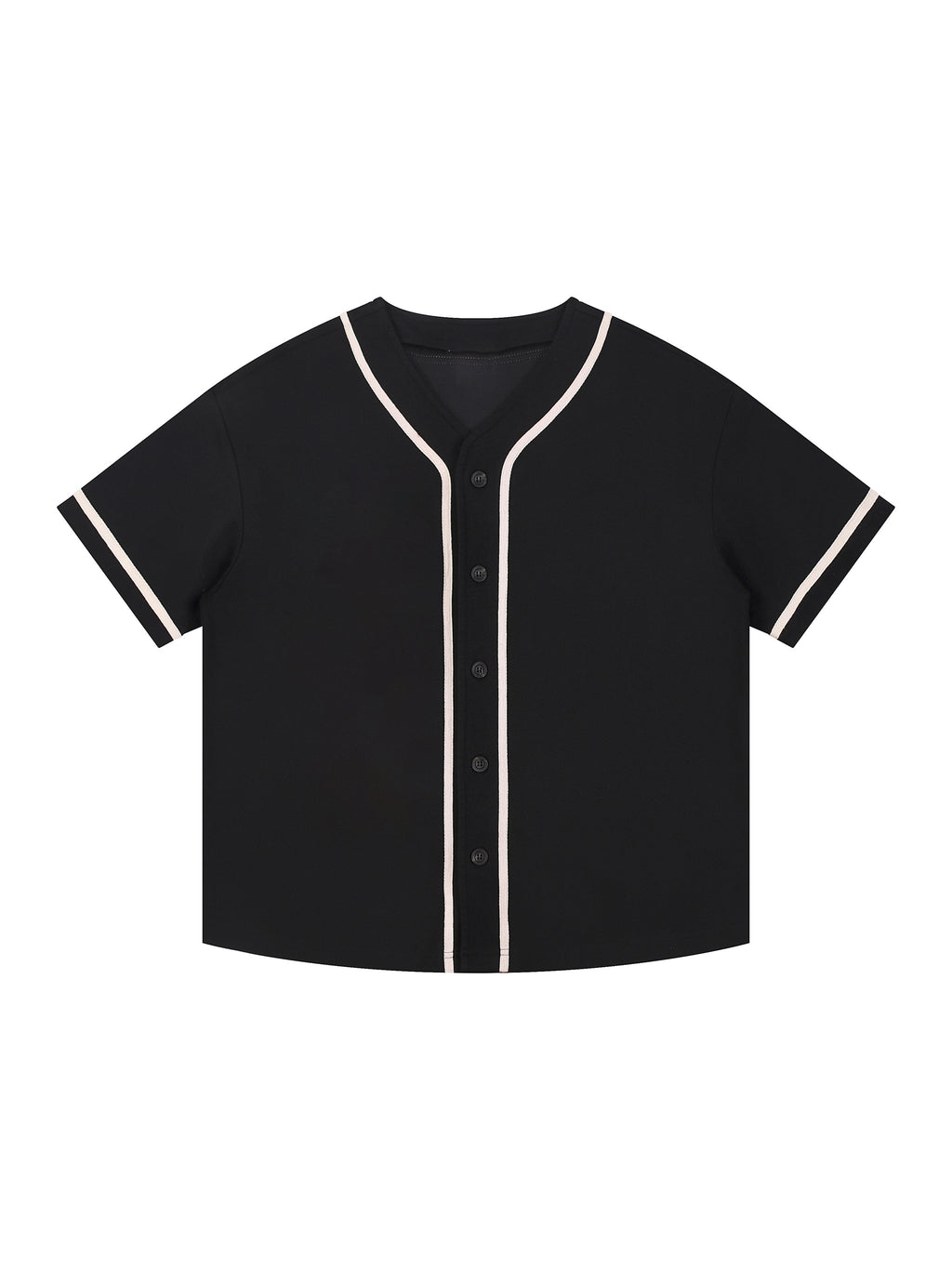Black Unisex Contrast Piped Button-Up Jersey front view