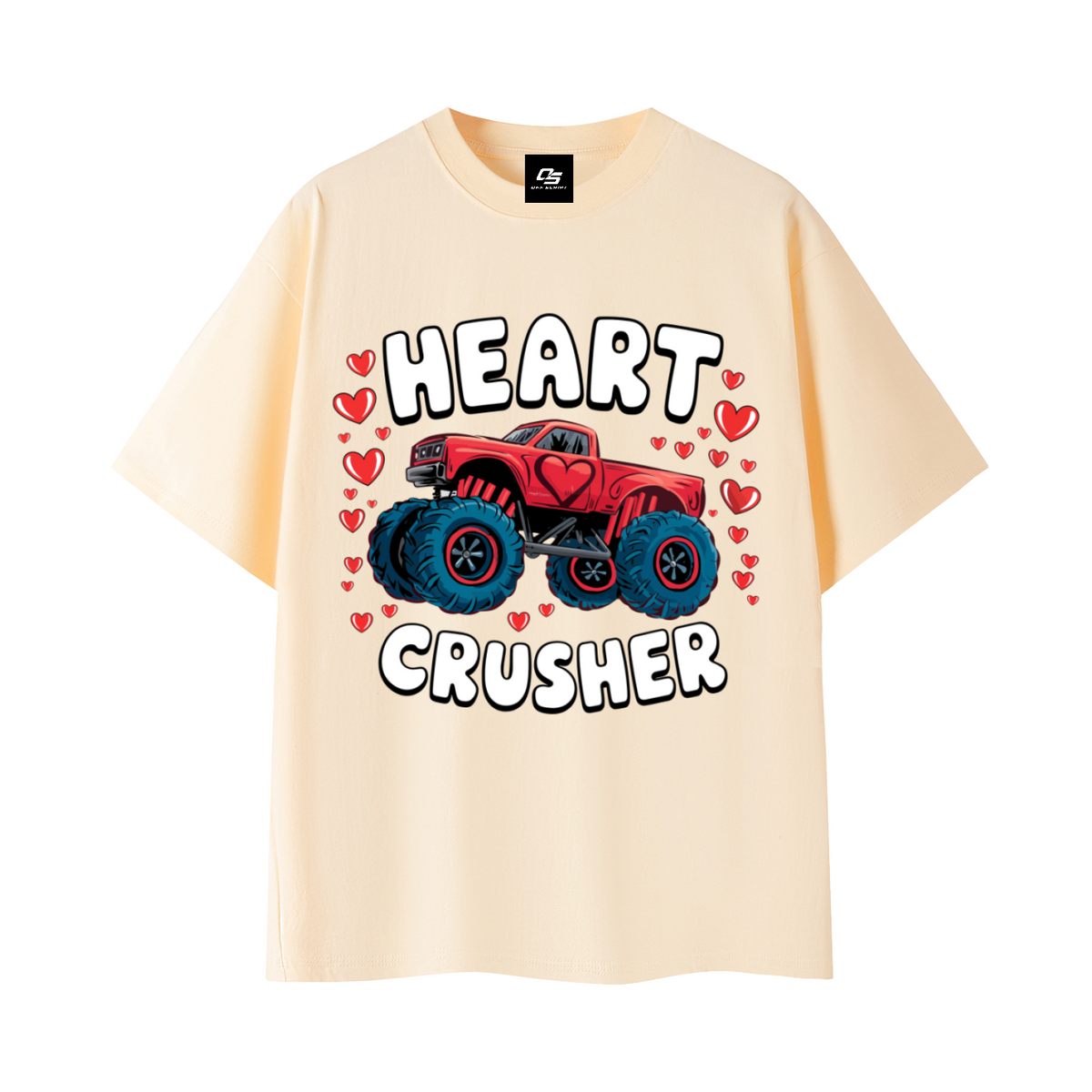 Heart Crusher Unisex Graphic T-Shirt — Apricot front 3D mockup