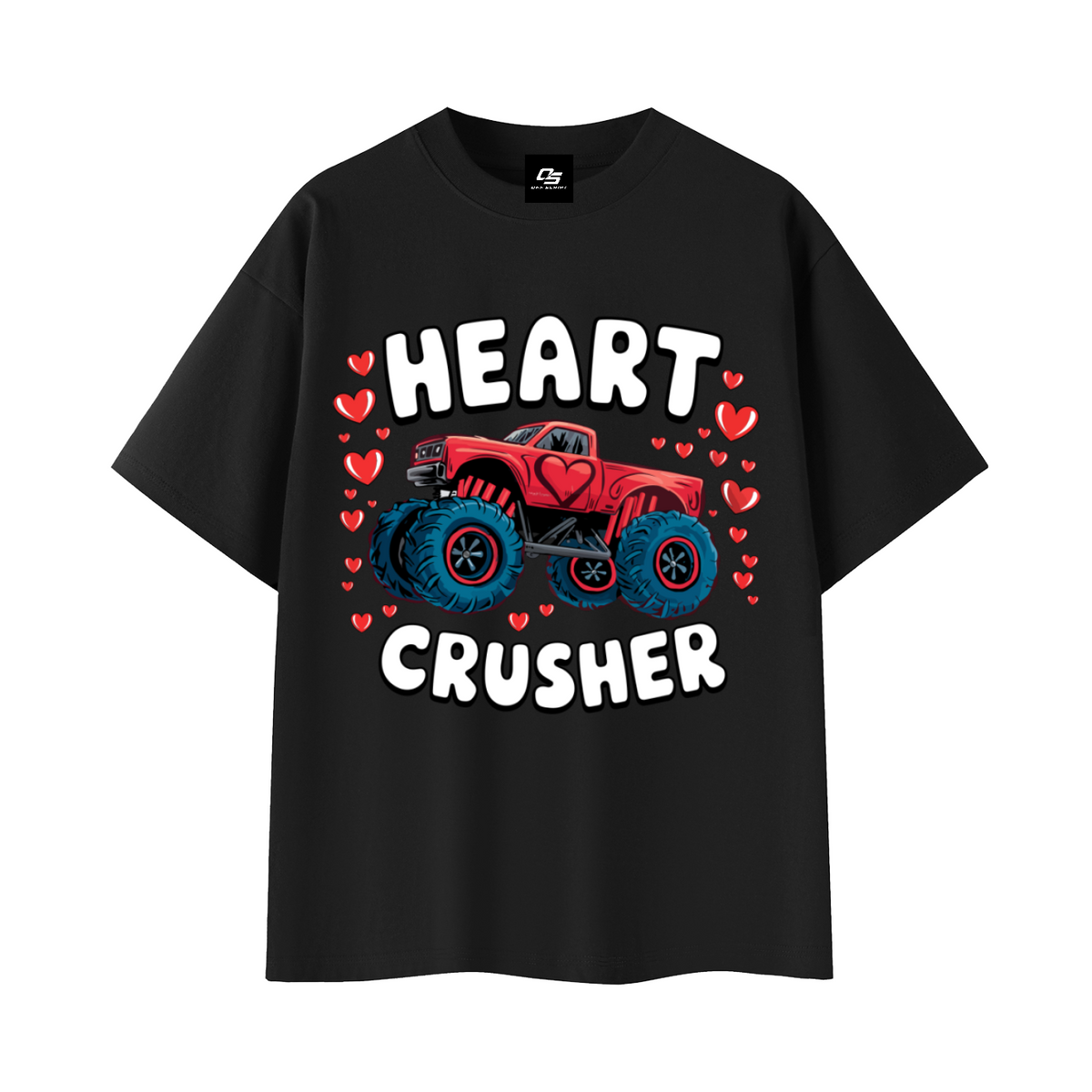 Heart Crusher Unisex Graphic T-Shirt — Black front 3D mockup