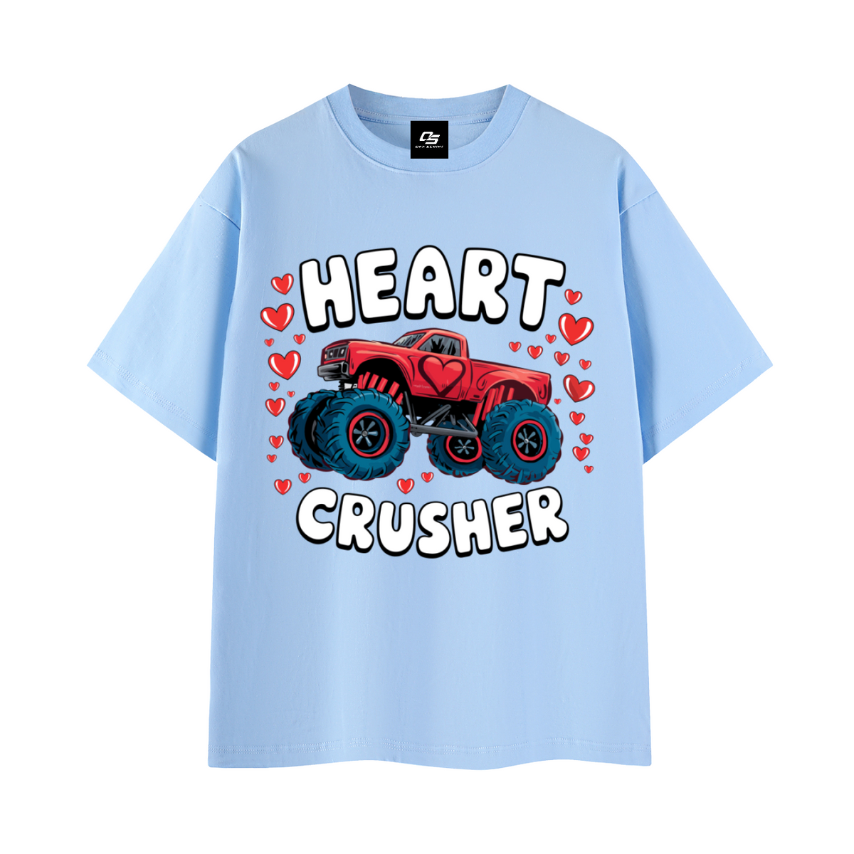 Heart Crusher Unisex Graphic T-Shirt — Blue front 3D mockup
