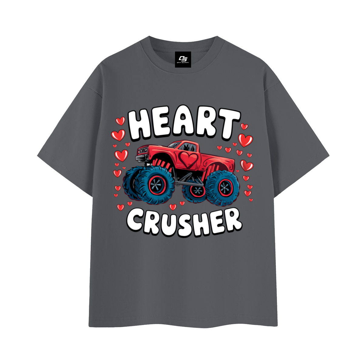 Heart Crusher Unisex Graphic T-Shirt — Dark Gray front 3D mockup