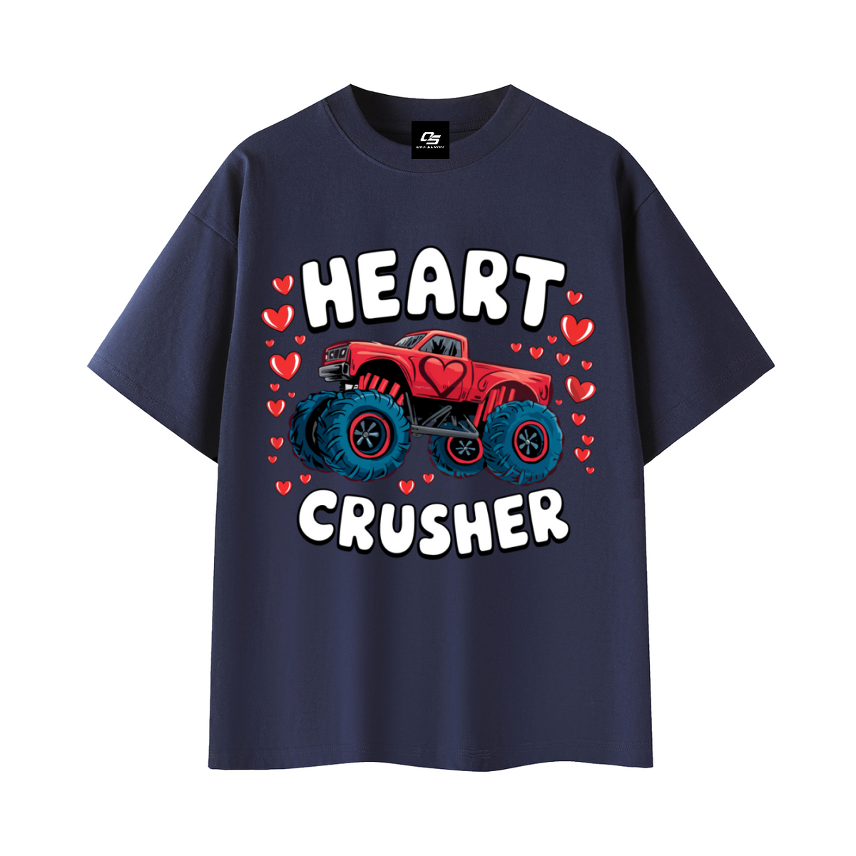Heart Crusher Unisex Graphic T-Shirt — Navy Blue front 3D mockup