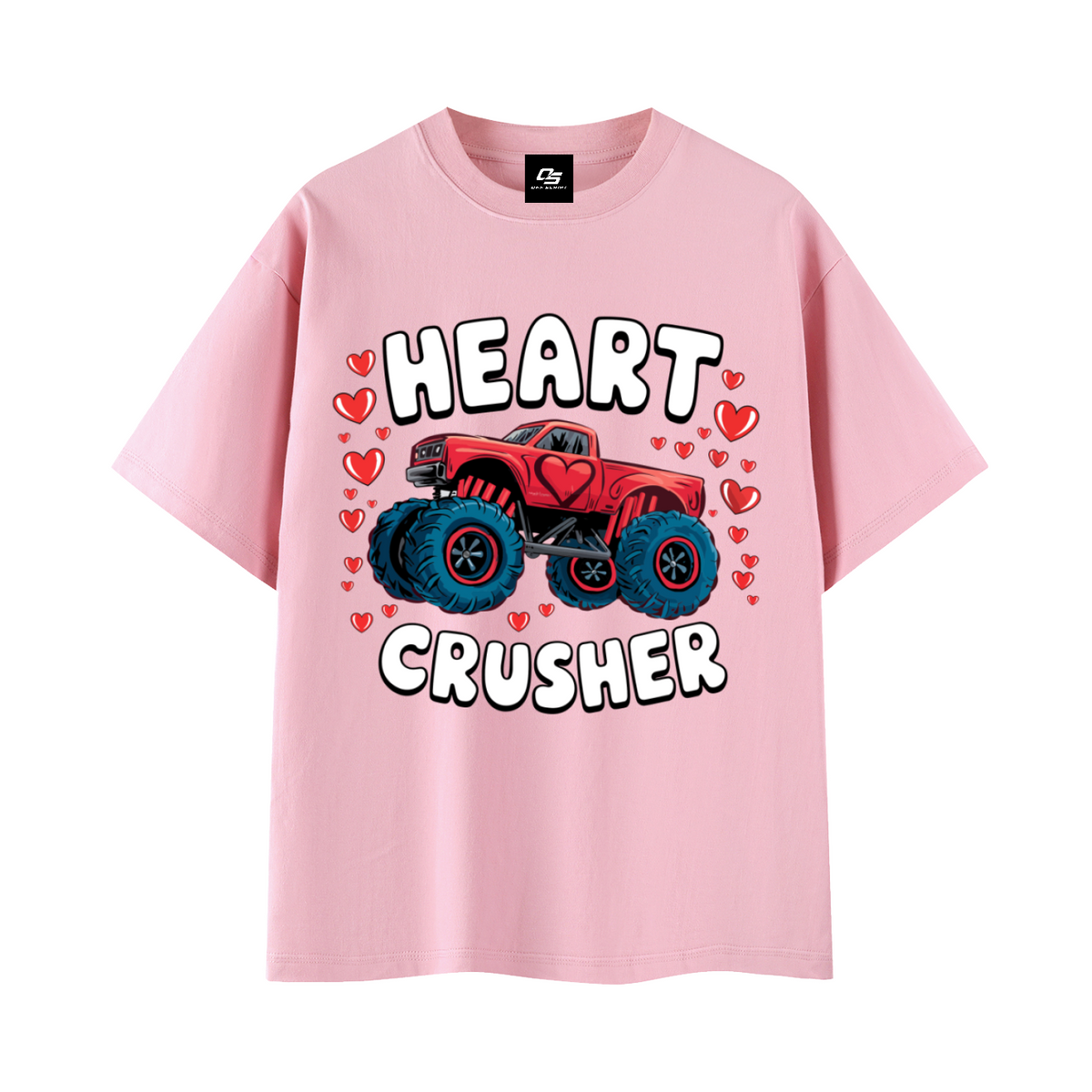 Heart Crusher Unisex Graphic T-Shirt — Pink front 3D mockup