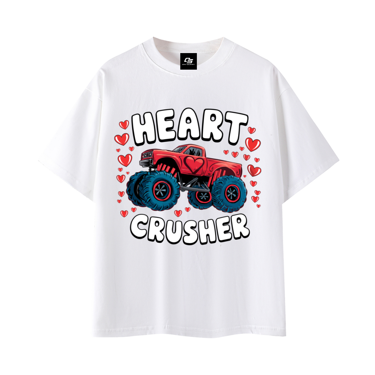 Heart Crusher Unisex Graphic T-Shirt — White front 3D mockup