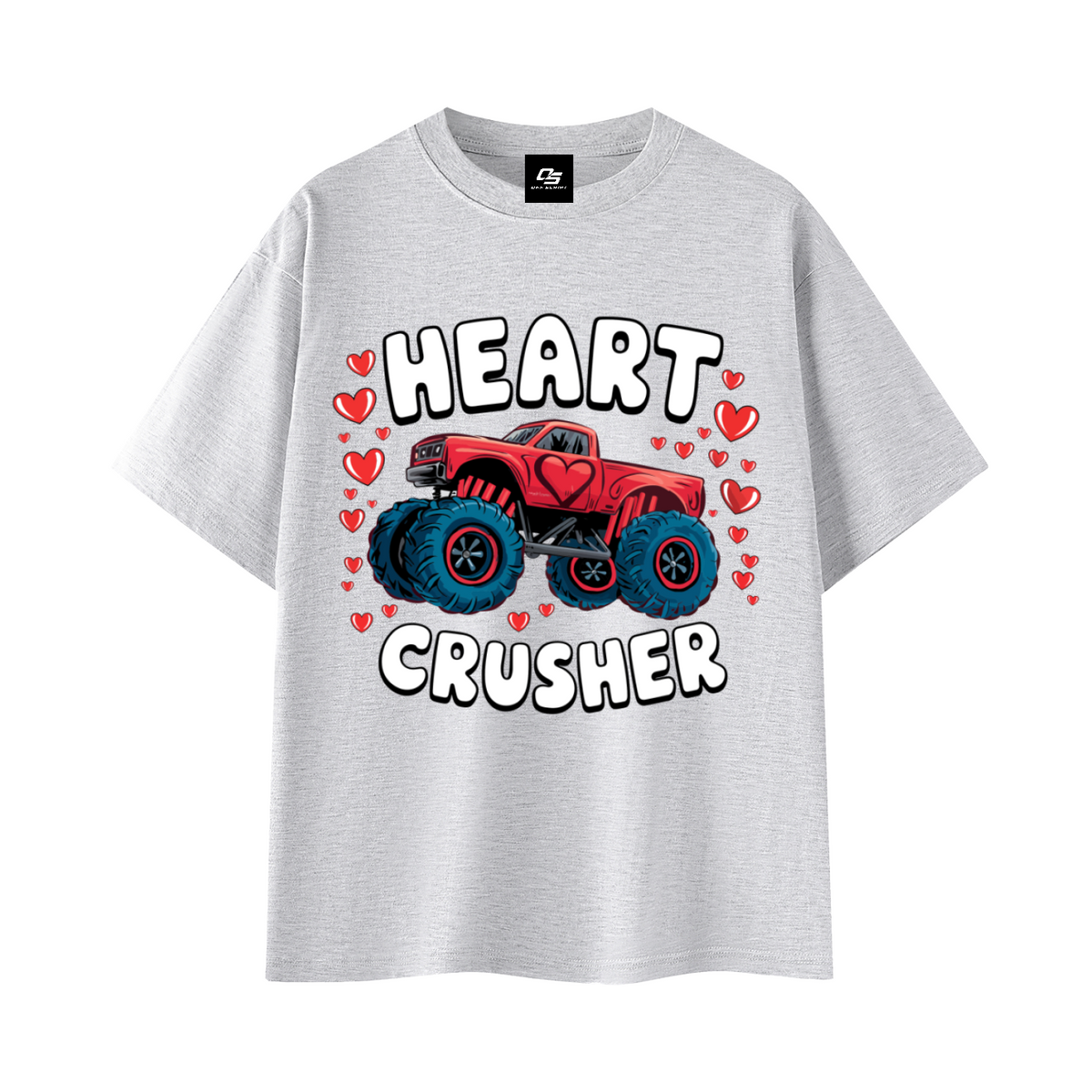 Heart Crusher Unisex Graphic T-Shirt — White Gray front 3D mockup