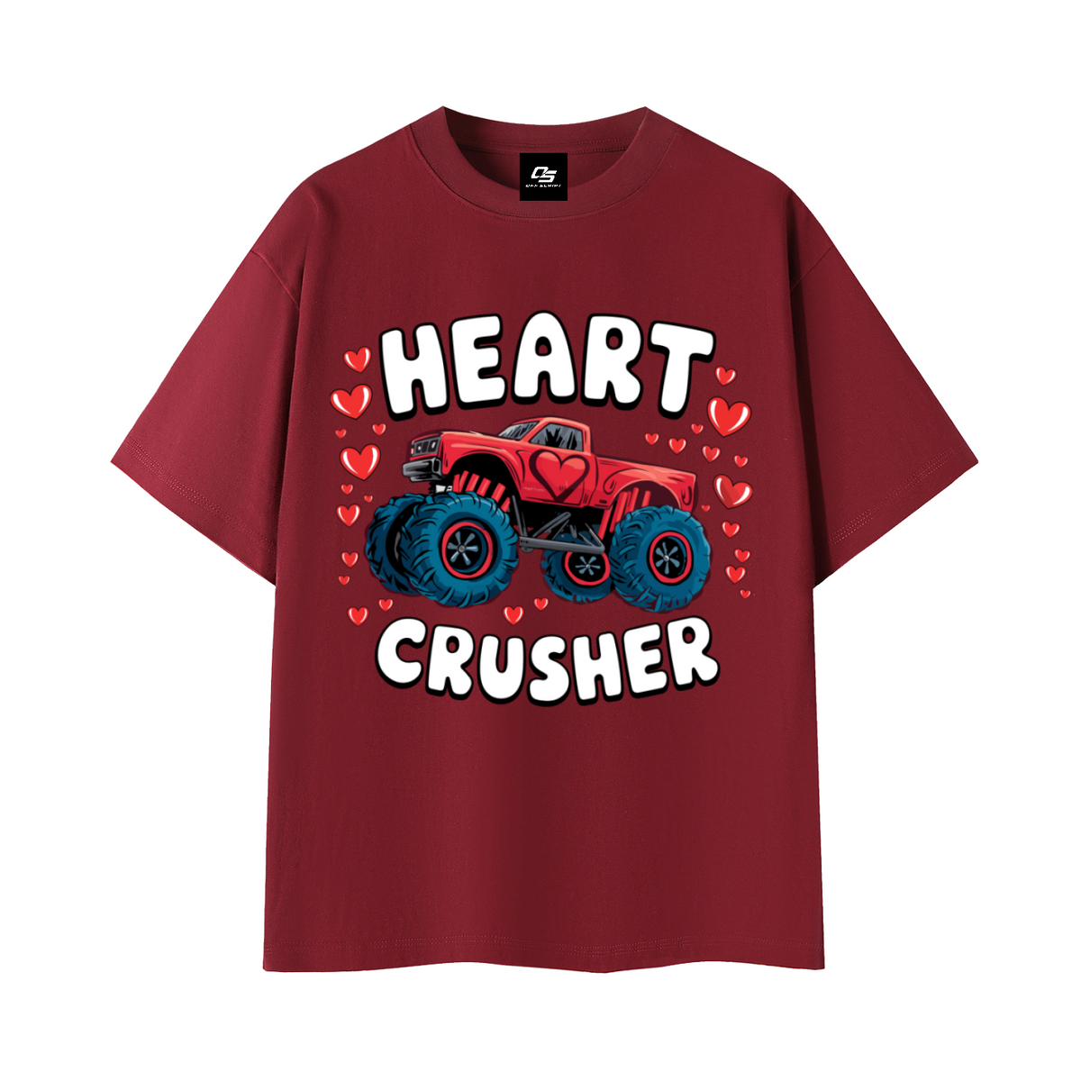 Heart Crusher Unisex Graphic T-Shirt — Wine Red front 3D mockup