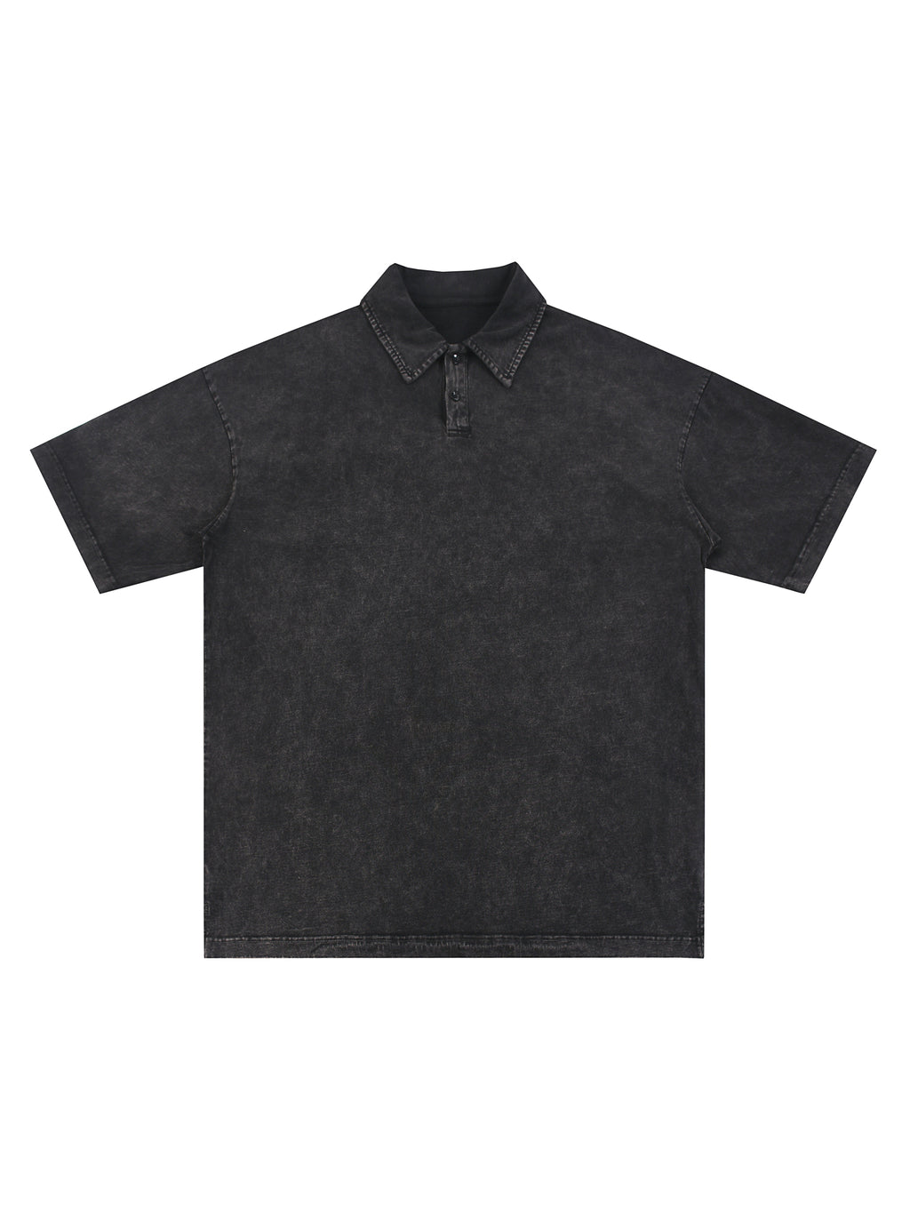 Heavyweight Snow-Washed Polo T-Shirt – Black front view