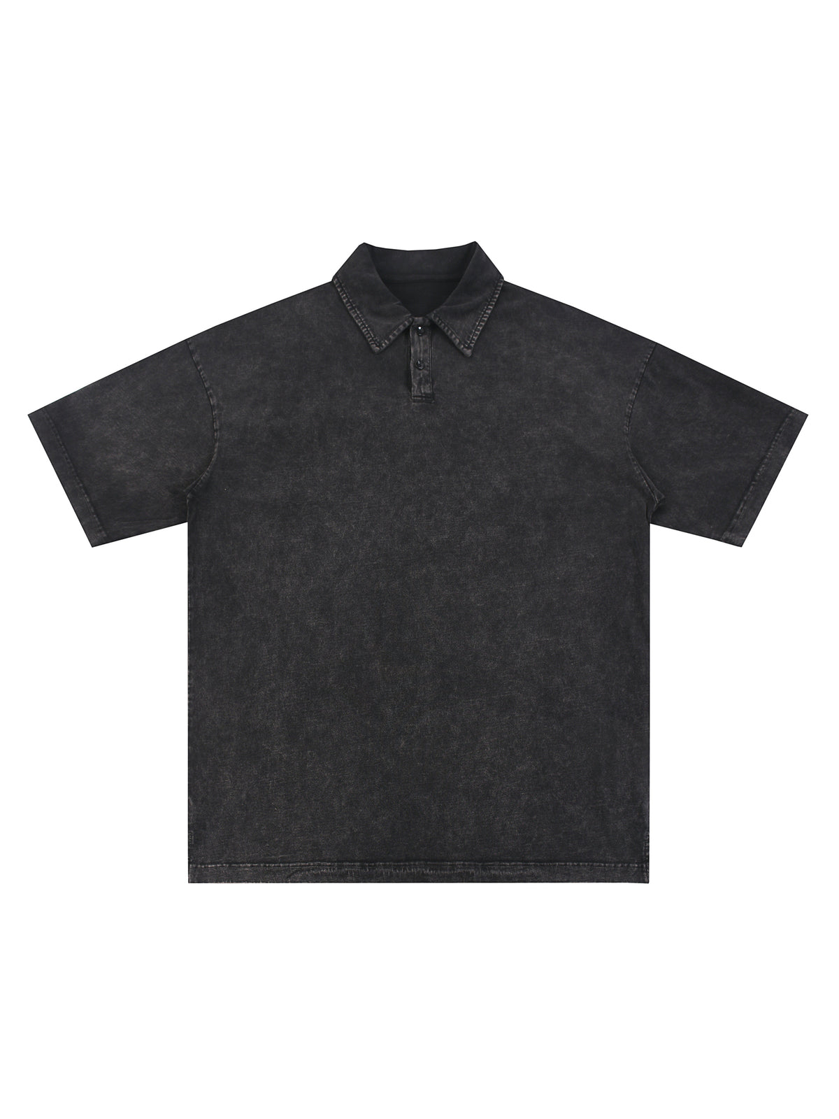 Heavyweight Snow-Washed Polo T-Shirt – Black front view
