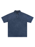 Heavyweight Snow-Washed Polo T-Shirt – Royal Blue front view