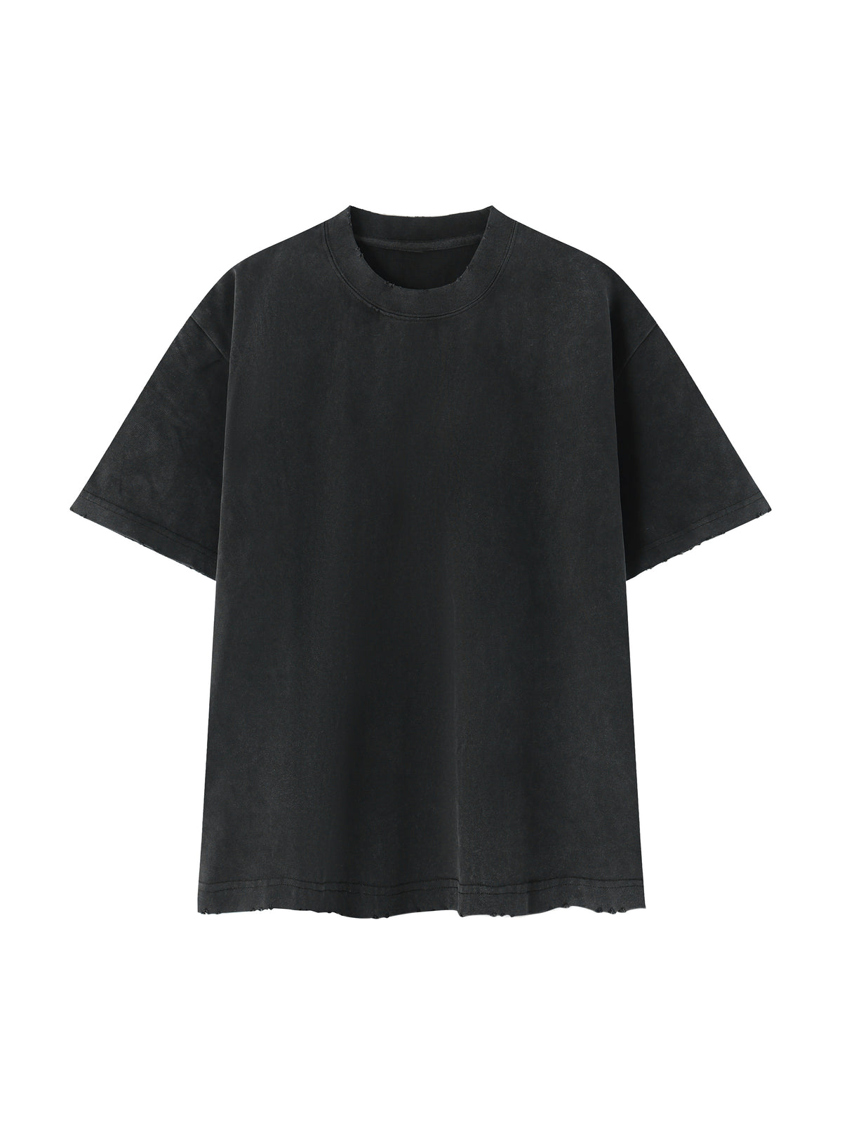 Heavyweight Vintage Washed Frayed T-Shirt – Core Colours – Black front view