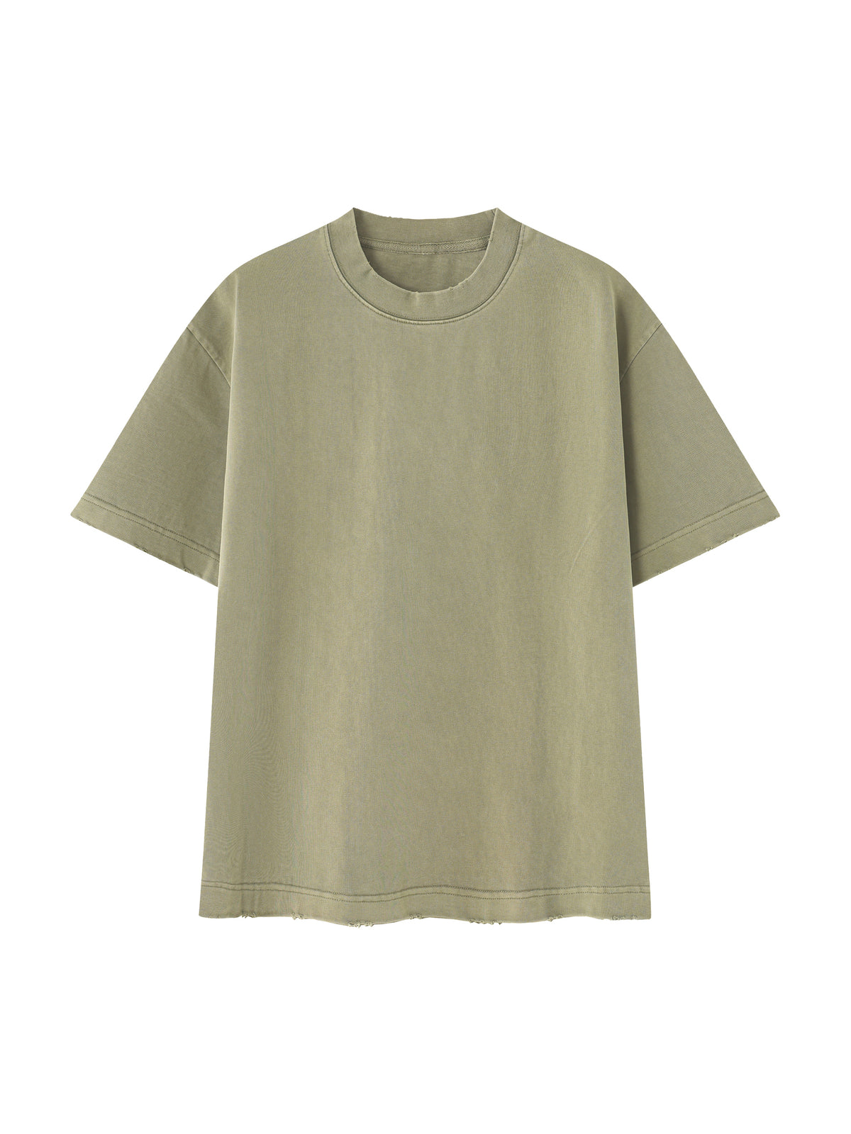 Heavyweight Vintage Washed Frayed T-Shirt – Core Colours – Gray Green front view